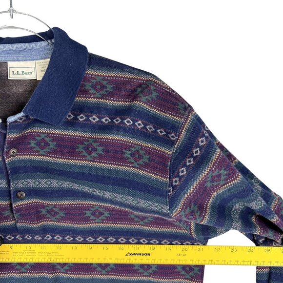 Vintage L.L. Bean Mens M Native Aztec Long Sleeve Polo Shirt 1990 Jamaica Made - Picture 4 of 13